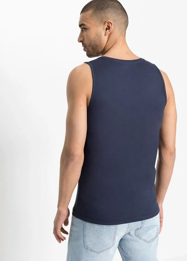 CAMISETA SIN MANGAS (2 UNIDADES) DE CORTE AJUSTADO AZUL MARINOBLANCO ESTAMPADO